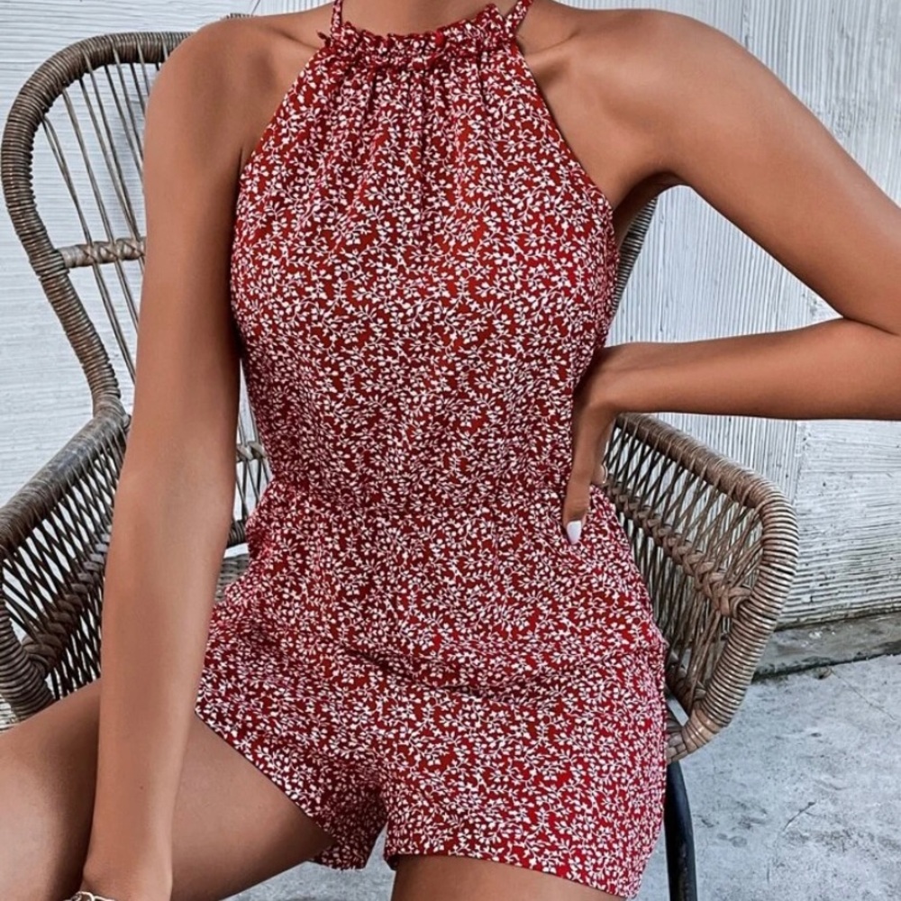 SHEIN red plant romper